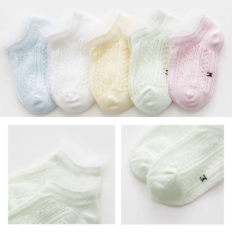 5 Pairs Breathable Cotton Princess Mesh Socks Children's Ankle Short Sock For Baby Girls Kids Toddler Hollow Boat Socks