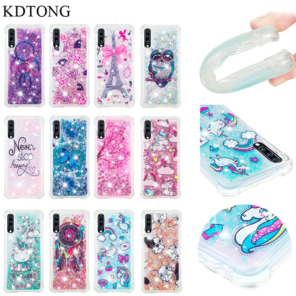 

KDTONG Case sFor Samsung Galaxy A50 A70 Case Cute Glitter Liquid Soft Silicone TPU Cover For Galaxy A70 A50 A 50 Case Cover Capa