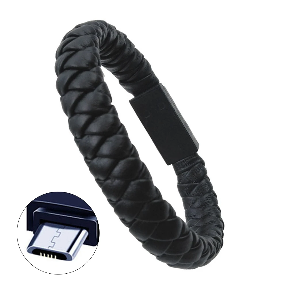

Durable USB Cable Micro Computer Data Portable Accessories Wire Fast Charging Wrist Leather Braided Fashion Wearable Bracelet