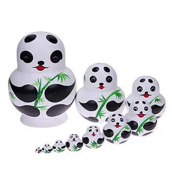 

10pcs Wood Big Belly Panda Craft Nesting Matryoshka Dolls Russian Babushka Matryoshka Dolls Toys Kids Collection Toy Gifts