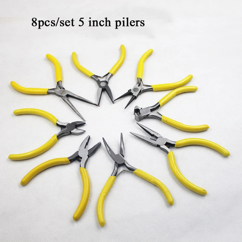 8Pcs/set 5 inch pilers for jewelry making hand tool long nose diagnal round flat end cutting pliers | Инструменты