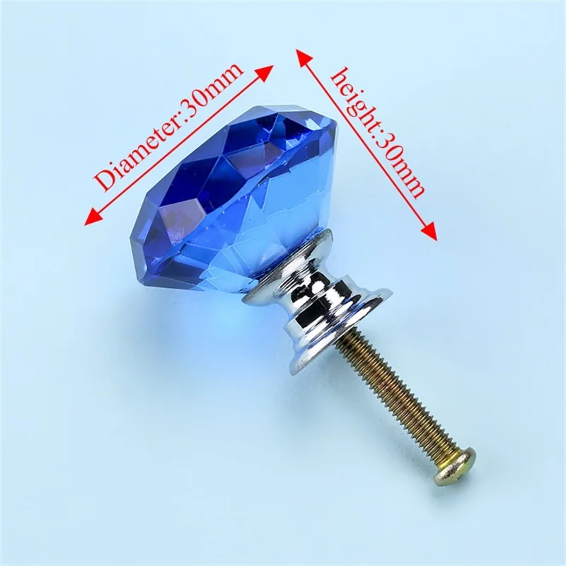 NAIERDI Хрустальные стеклянные ручки Алмазная форма дизайн шкаф выдвижной ящик Кухонный Шкаф Дверь Шкаф ручки Фурнитура - Цвет: 30mm Blue