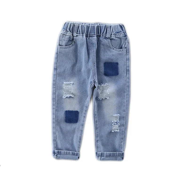 4 2019 New Baby Boys Pants  Jeans Ripped Denim Distressed Pants Solid Trousers Light Color Kids Cotton Elastic Waist Boy Clothing