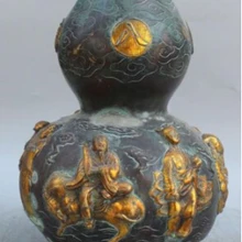 RHS0135 1" Клеймо Бронзовый Свинка Фэн-Шуй Восемь Бессмертных Статуя Calabash Тыква Тыквы