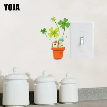 

YOJA Pastoral Cute Little Potted Plant Lucky Leaves PVC Switch Sticker Leisure Life Decor Wall Decal 15SS0186