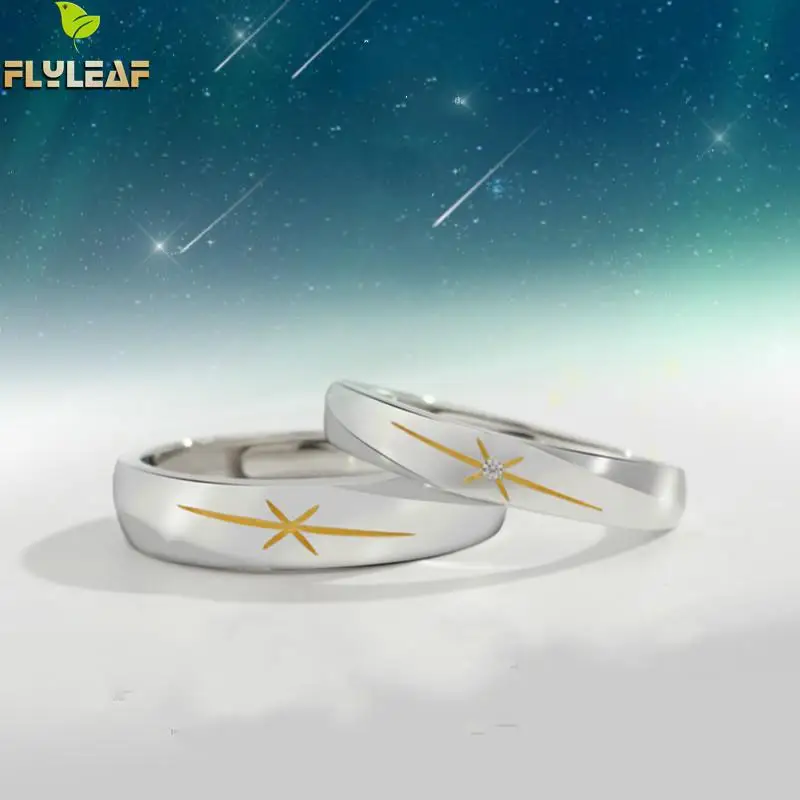

Flyleaf 925 Sterling Silver Zircon Aurora Stars Love Open Rings For Women Men Romantic Couple Valentine's Day Jewellery