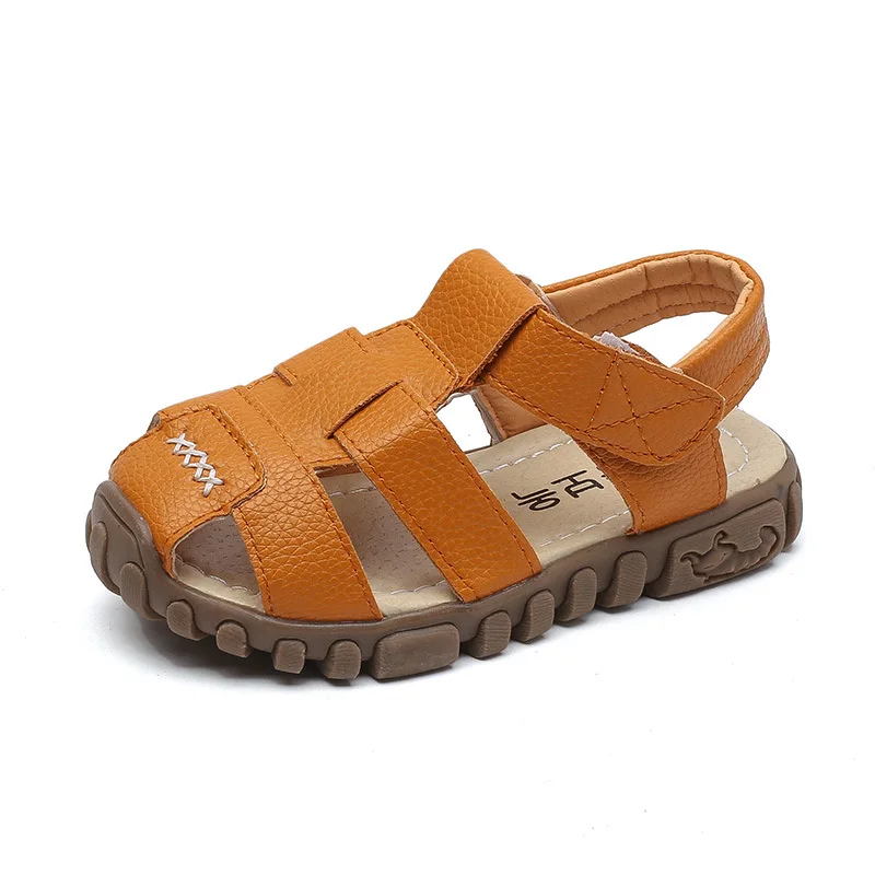 Кожаные сандалии для мальчиков мягкая кожа летом мальчиков и девочек детская пляжная обувь Дети спортивные сандалии принцесса - Цвет: Цвет: желтый