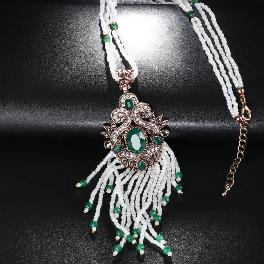 Хит, этническое ожерелье с подвеской в виде кисточки для женщин, богемное длинное массивное ожерелье с большими бусинами и камнем, винтажное украшение для свадебной вечеринки
