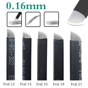 

100Pcs 0.16mm Black Microblading needles 12 14 16 18 pin Blade Permanent Makeup Manual Tattoo Needles For eyebrow eyebrow Lips