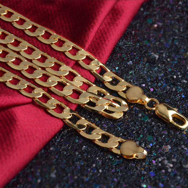 OMHXZJ, индивидуальные модные вечерние женские и девичьи подарки на свадьбу, золотая цепочка Фигаро 8 мм, 18 К, золотая цепочка с штампом, ожерелье NC151