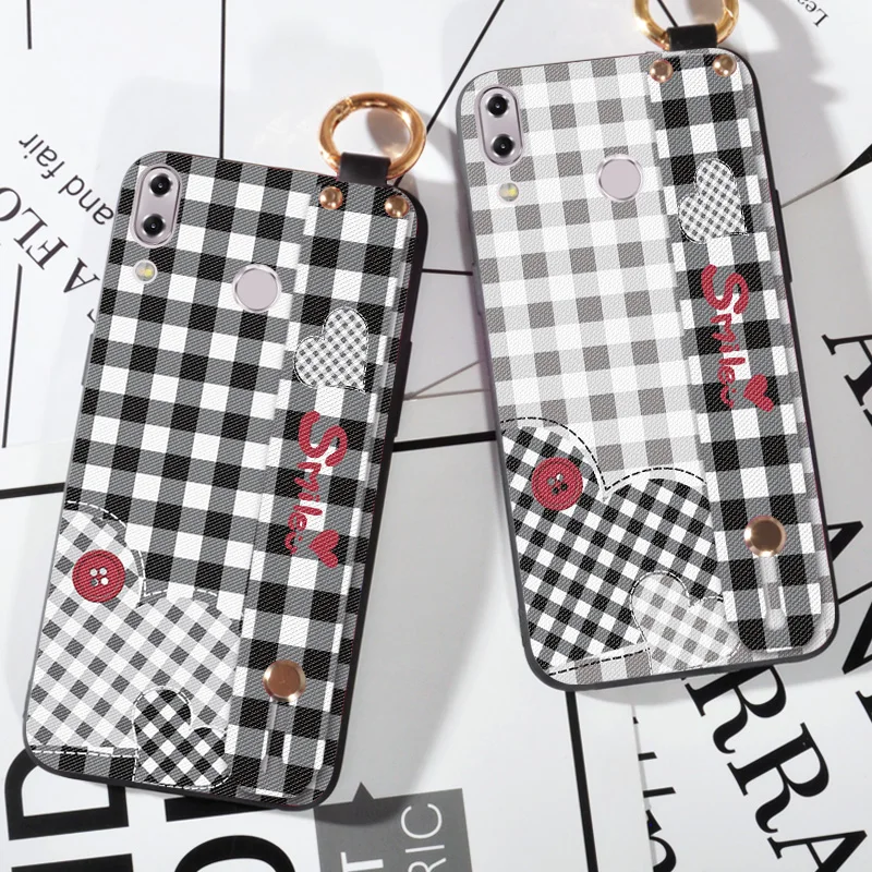 

Wrist Strap phone case For ASUS Zenfone 5Z ZS620KL Lattice Printing Love Silicone Case For Zenfone 5 2018 ZE620KL Cover Cloth
