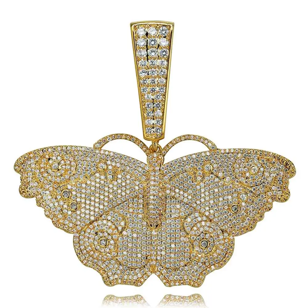 JINAO хип хоп серебряная подвеска в виде золотой бабочки ожерелье микро проложить Циркон льдом животных Ювелирные изделия подарок для мужчин и женщин - Окраска металла: Gold