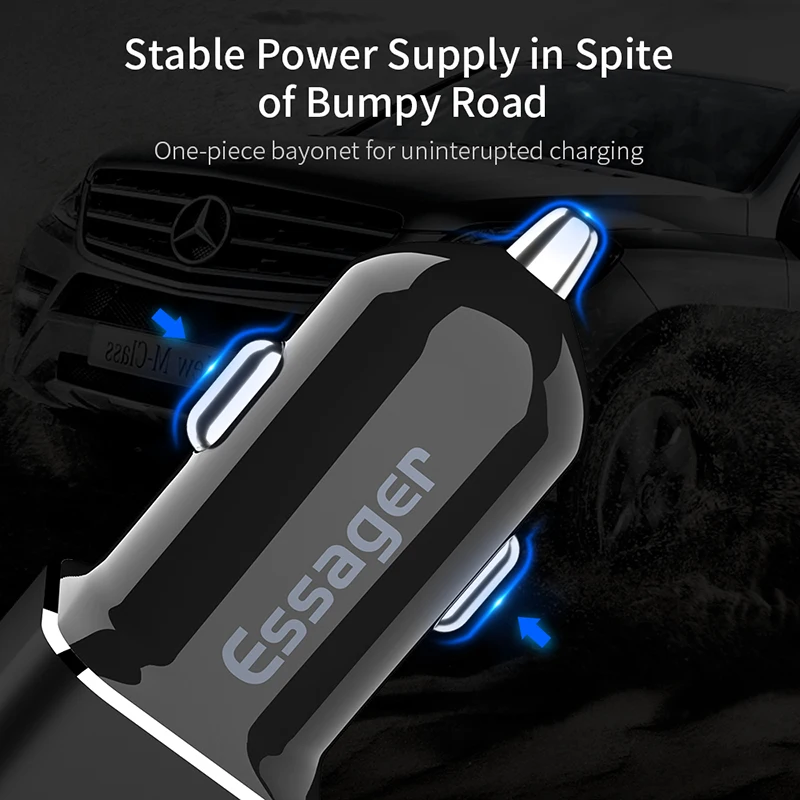 Essager Dual USB Автомобильное зарядное устройство адаптер Led 2.4A Быстрая зарядка