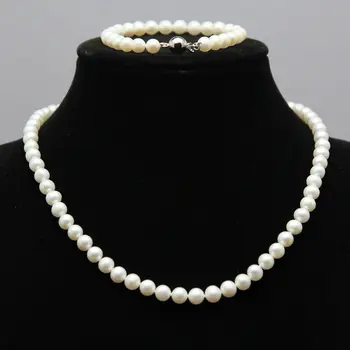 

Jewelry 00713 AAA+ 7-8mm white cultured pearls necklace bracelets earrings 17"-7.5"