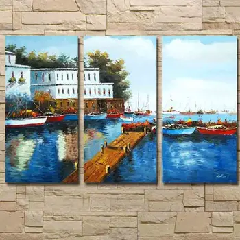 

Big size 3 Panels Huge Mediterranean Abstract Modern on Canvas oil Painting Home Decor Wall Hunging Picture Art for living room