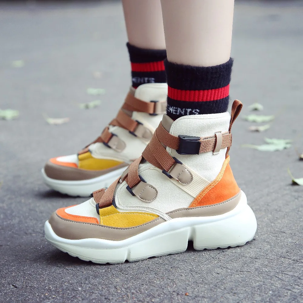 

Kjstyrka 2018 Zapatillas Mujer mixed colors high top fashion Casual breathable Woman Sneaker ladies Non Slip Damping espadrilles