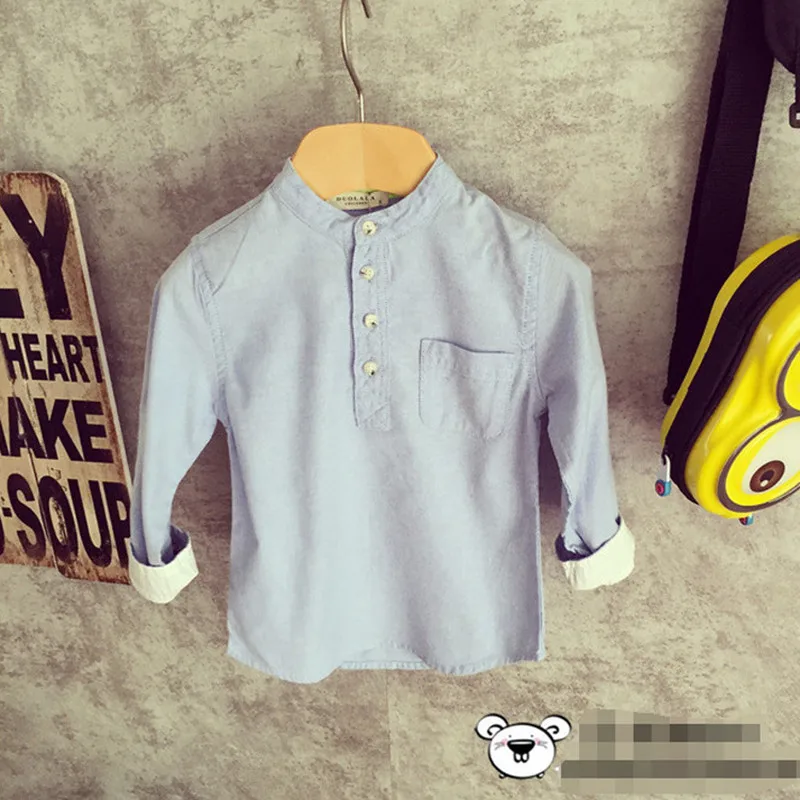 New Fashion 2016 Boys Shirts Pure Color Mandarin Collar Bottom Babys Formal Party Tops Korean Children Clothing Boys Blouse 2-7Y