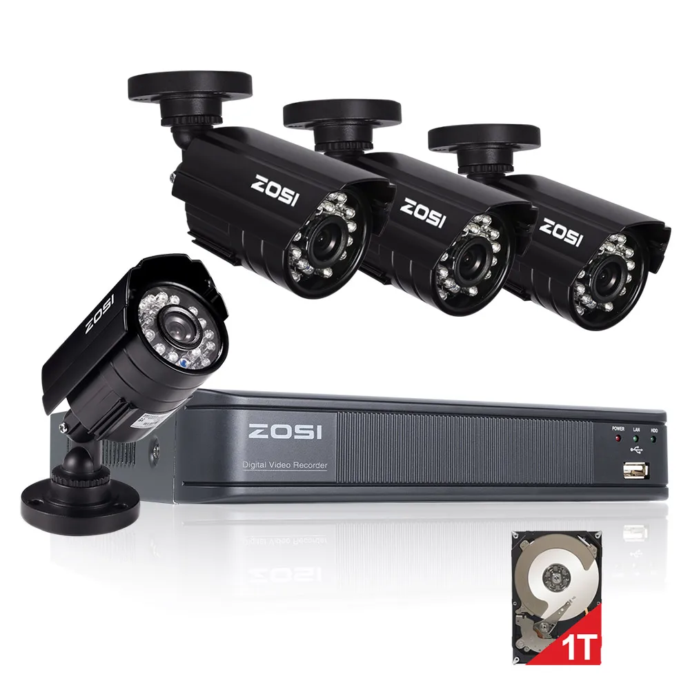 ZOSI HD 720P 8CH CCTV System DVR 4PCS 1280TVL IR Outdoor Video DVR