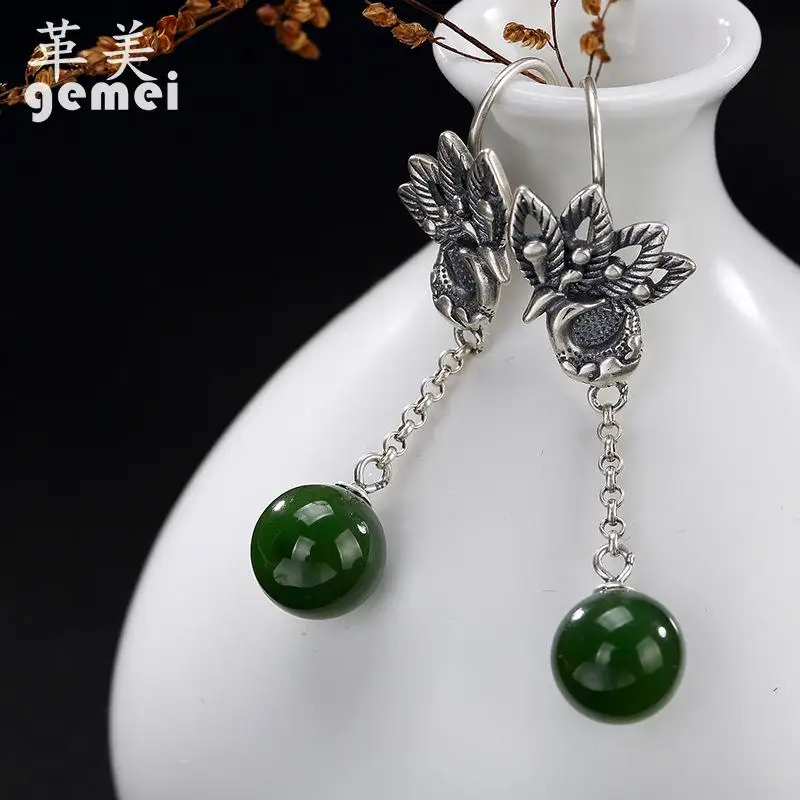 

Gemei 2018 New High Quality Green Natural Stone Pendant Phoenix Drop Earrings Jewelry Earrings For Women Chinese Style Jewelry