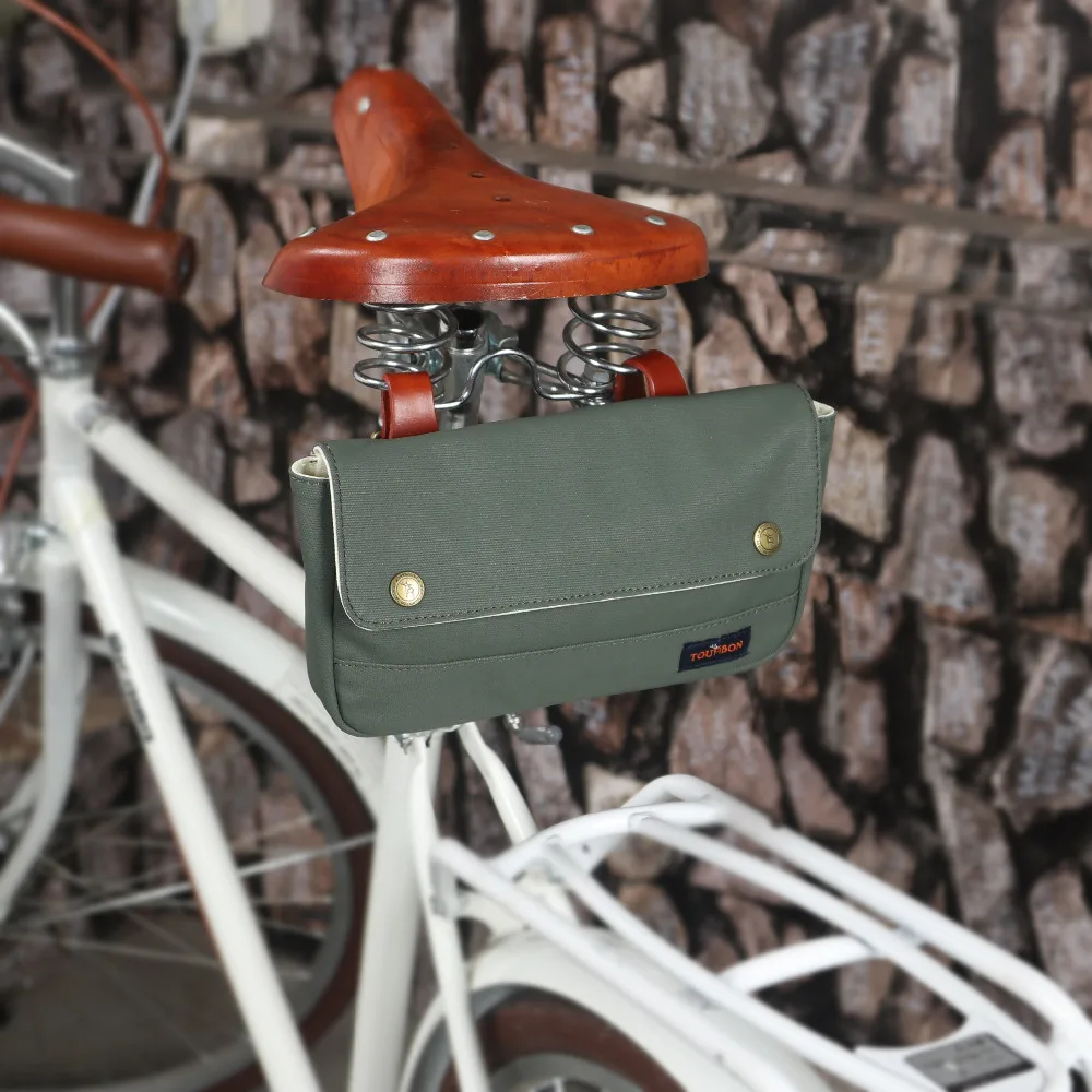 Perfect Tourbon Retro Canvas Bicycle Handlebar Bag Tube Pouch Saddle Bags Rear Frame Bag Multipurpose Bike Accessories Water Repellent 4