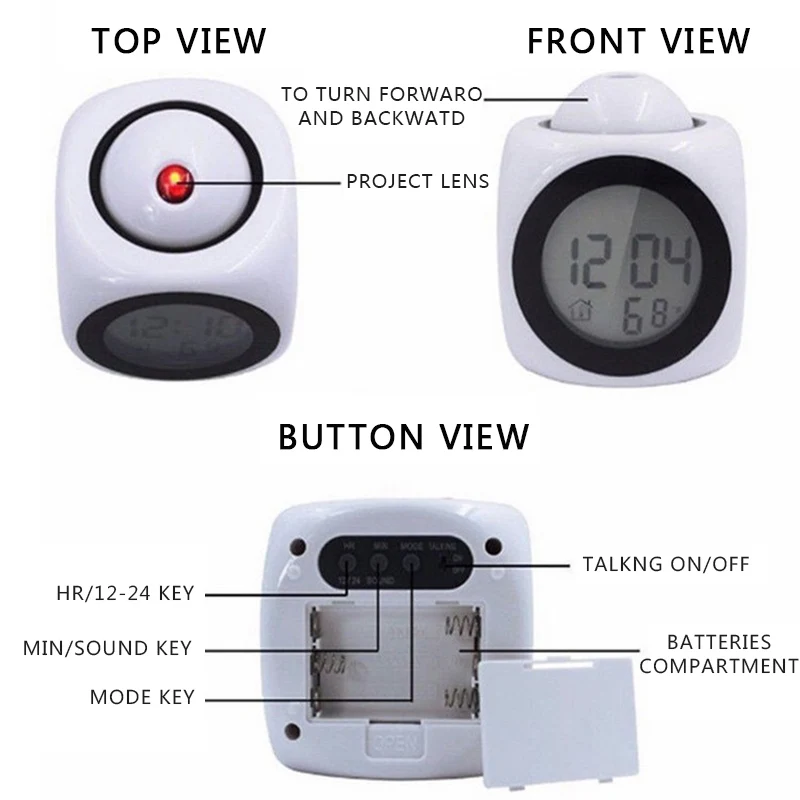 Говорящий голосовой подсказочный светодиодный цифровой дисплей время проекции будильник термометр функция повтора настольного будильника светильник