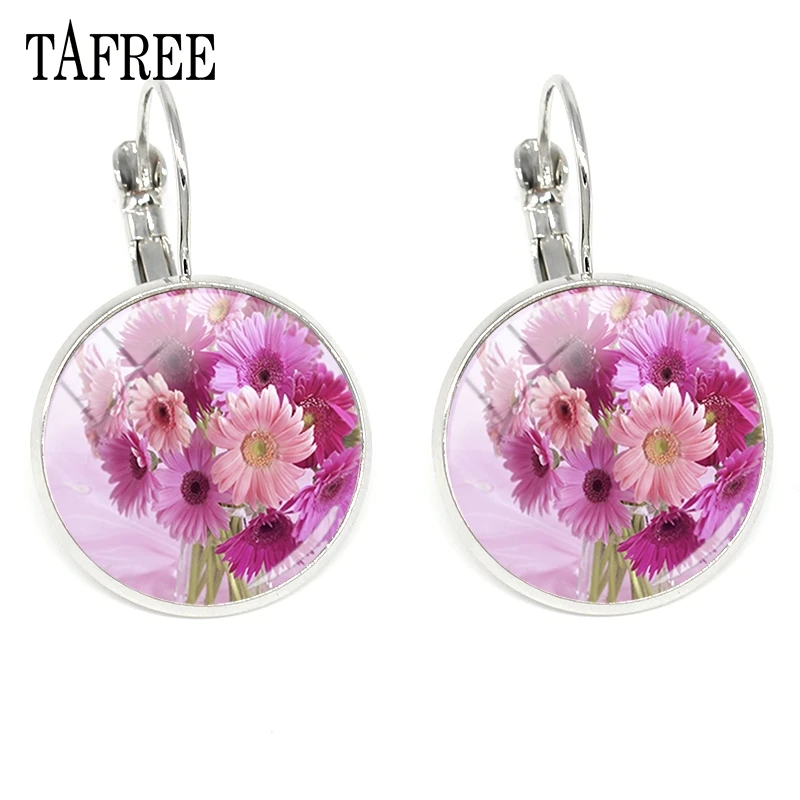 

TAFREE Vintage Flowers Earrings Beautiful pictures Glass Cabochon dome Clip Earrings 2018 Fashion women charms Jewelry FL01