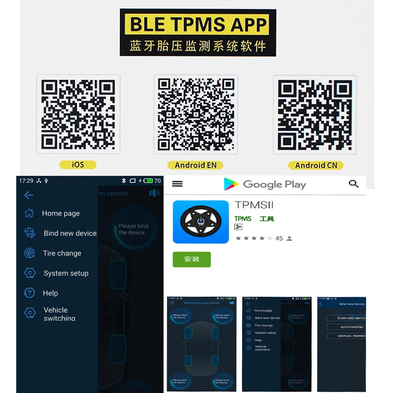Датчики давления в шинах 4 шт. TPMS Bluetooth 0 для автомобилей с низким