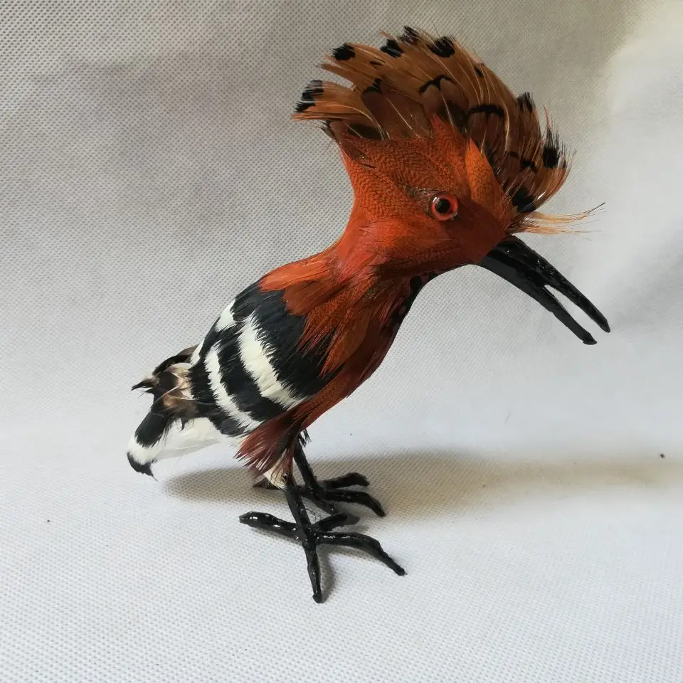 Пластик и перья реальной жизни игрушка птица удод птица МОДЕЛЬ около 15x14 см, домашний сад украшения игрушки w0589