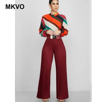 

Ladies fashion street pleated wide leg pants high waist white blue wine red loose women's Clubwear Trousers femme plus size