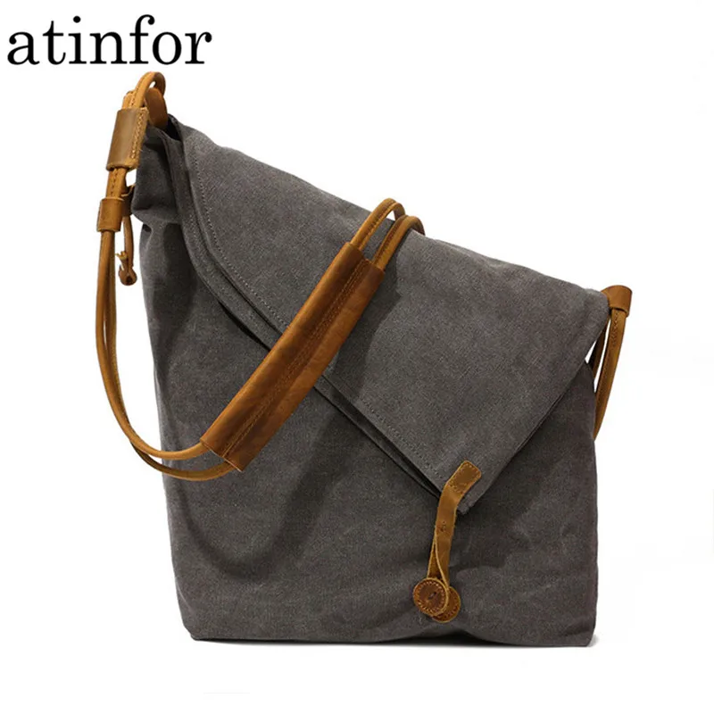 

Vintage Canvas with Genuine Leather Women Messenger Bags High Quality Shoulder Bag Lady Designer Handbags Purses Female