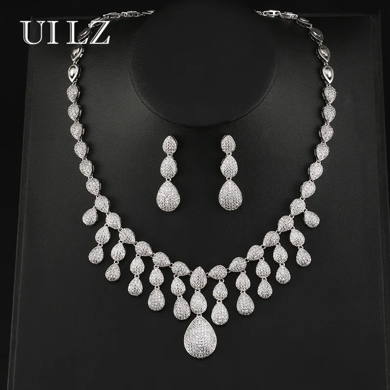 

UILZ Brand New Design DuBai Women Jewelry Set Water Drop Zirconia Jewelry For Women Anniversary Party US380