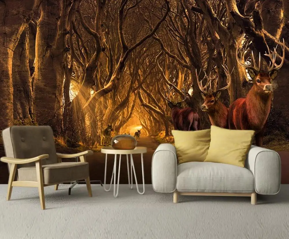 Пользовательские большие 3D Настенные обои скандинавский лес Лось пейзаж фон