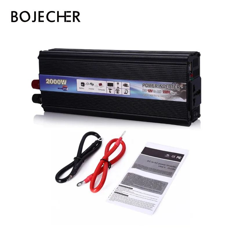 

2000W Car Vehicle Power Inverter USB Adapter Converter DC 12V to AC 220V Car Power Inverter Supply Switch On-board Charger