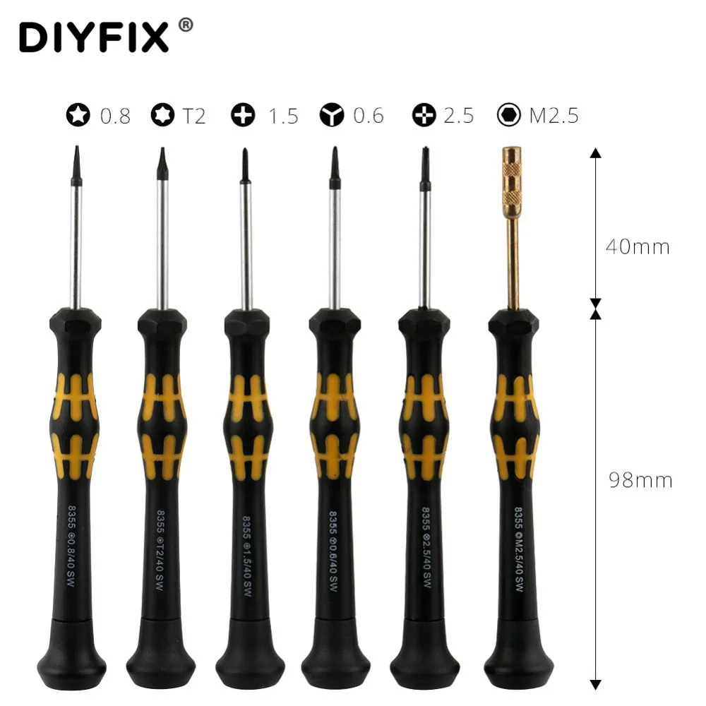 Набор прецизионных магнитных отверток DIYFIX 6 в 1 шестигранная и Шестигранная