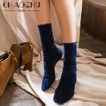 CHAOZHU модные осенне-зимние женские элегантные блестящие золотые бархатные вельветовые носки, уличные Винтажные эластичные женские носки 5 цветов