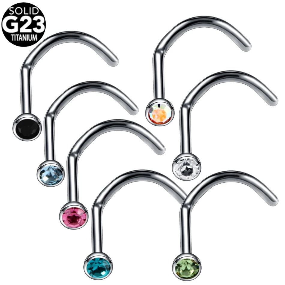 

G23 Titanium Nose Screw Stud Piercing Crystal Nariz Septum Piercing Gem Nose Pin Bone lots Nostril Earring Cartilage Piercings
