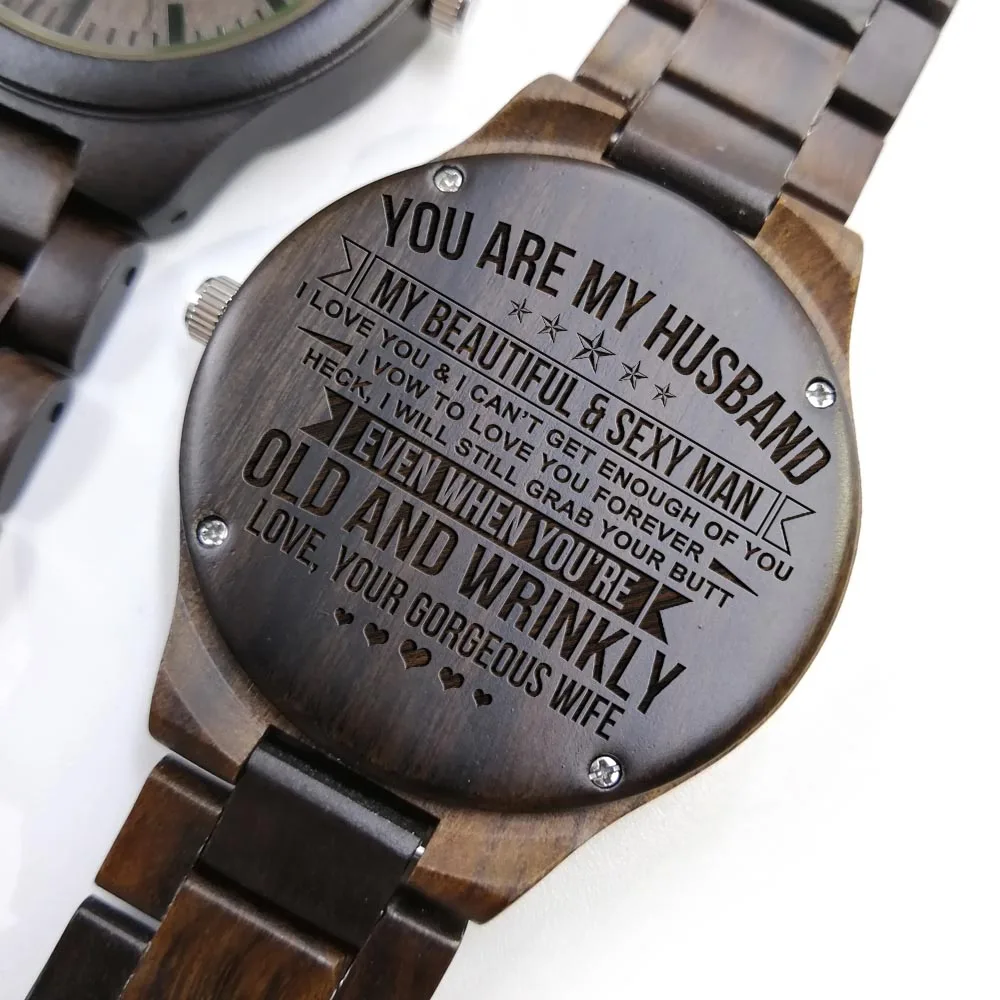 

TO MY HUSBAND MEETING YOU WAS FATE BECOMING YOUR WIFE WAS A CHOICE ENGRAVED WOODEN WATCH