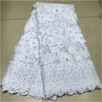 

2019 white Guipure African Lace Fabric High Quality French Net Lace Fabric With Stone Advanced Nigerian Lace Fabric For Wedding