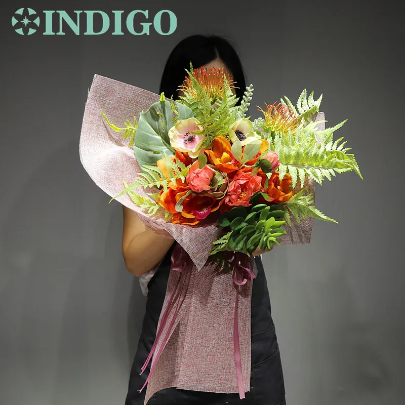 

INDIGO Orange Bouquet Gift Anemone Cymbidium Arrangement Wedding Handmade Flower Bouquet Party Exclusive Sales Free Shipping