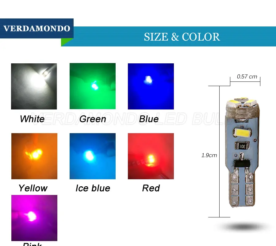 10 шт., T5 3020 1206 3014 5SMD Canbus, без ошибок, клиновидный Автомобильный светодиодный светильник, лампа для салона приборной панели, 7 цветов