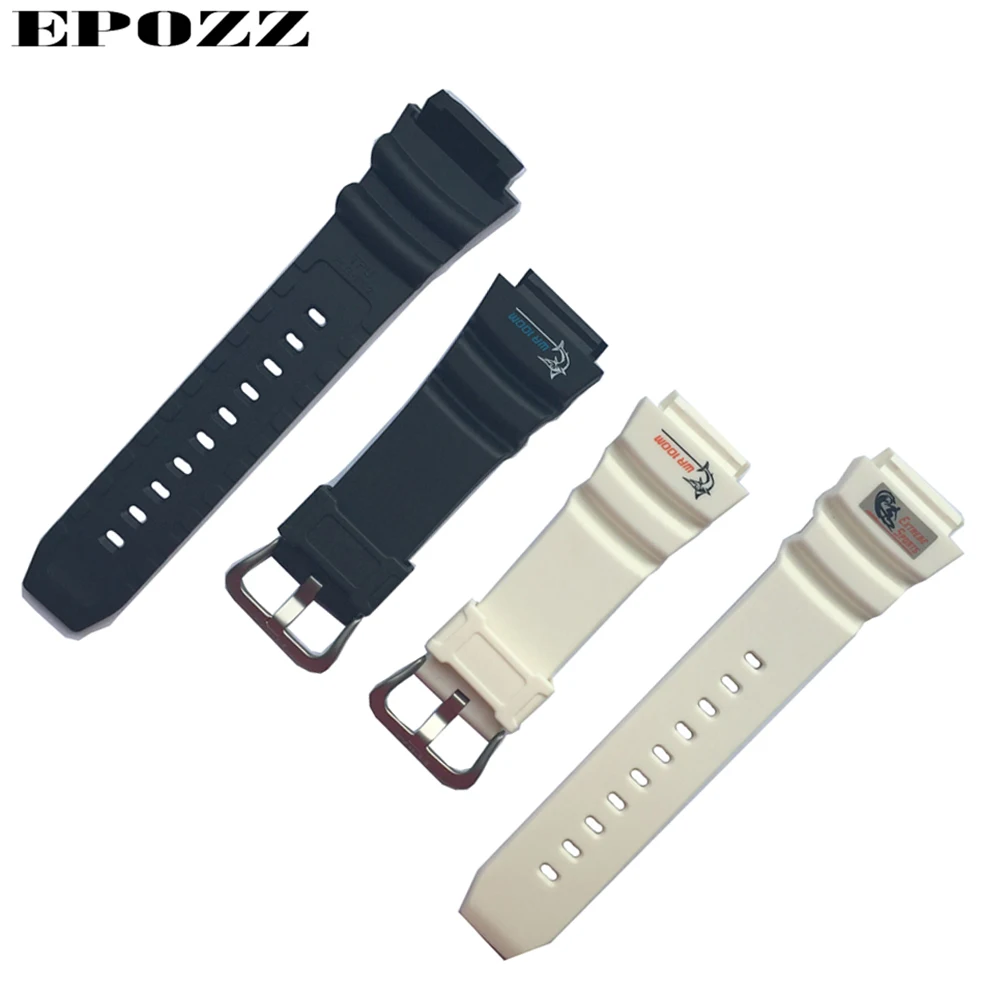 

White Watchband Rubber Belt Strap Stainless Steel Buckle for hours Epozz 3001
