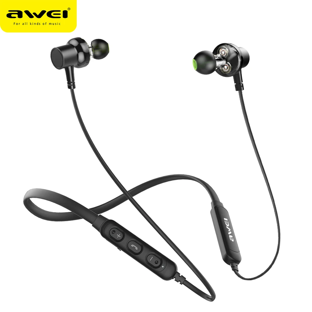 AWEI G20BL Bluetooth Earphone Headphone Dual Driver Headset Wireless Sport Earphone Bass Sound Auriculares Inalambrico Bluetooth tuberose double speaker bluetooth stereo earphone high definition dual dynamic driver magnetic heavy bass wireless earplug