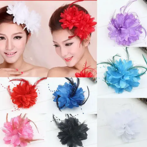 Для женщин Малый Sinamay Fascinators перо цветы заколка для волос для невесты аксессуары для волос свадьбы 8 цветов