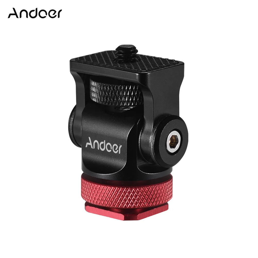 

Andoer 180 Rotary Mini Ball Head Ballhead Hot Flash Shoe Mount Adapter for DSLR Camera LED Video Light Monitor Tripod Monopod