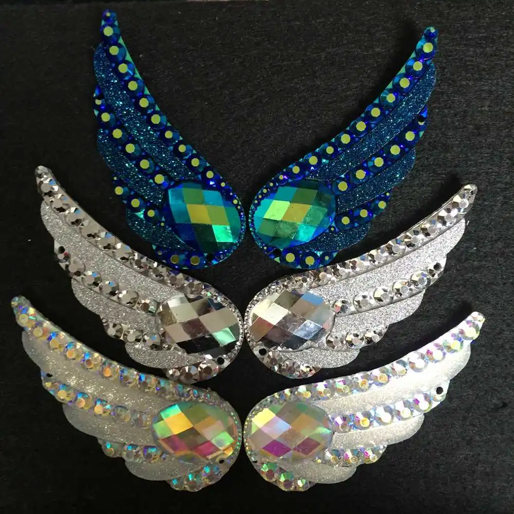 

3 Pair AB Resin Shiny Angel Wing Gem Flat Back Rhinestone Appliques DIY Wedding 2 Hole Ornament Craft Accessories W56