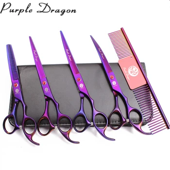 

7" Stainless Purple Dragon Violet Straight Scissors Thinning Shears Curved Shears Animal Shears Professional Pets Scissors Z3003