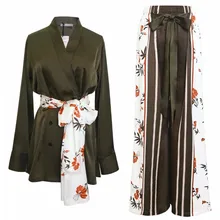 Новая модная весенняя женская пижама, одежда для сна, праздничная одежда с длинным рукавом, шелковая атласная пижама, комплект из трех предметов, пижама для отдыха