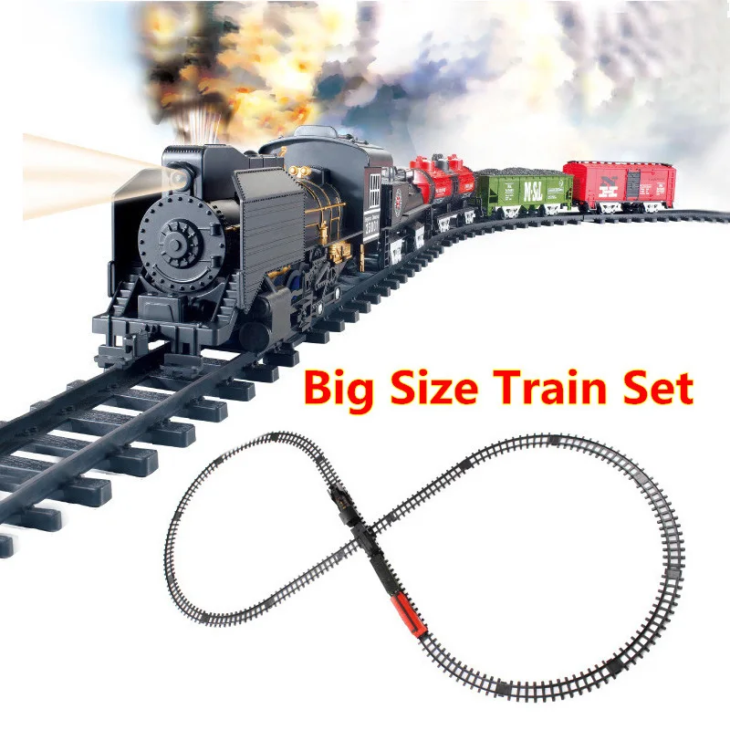 Big Size Classic toys font b Battery b font Operated Railway Rail Train with Sound Smoking