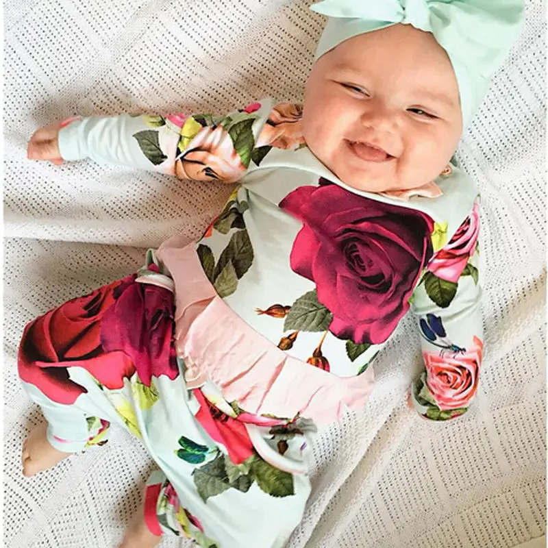 

2PCS Newborn Infant Baby Girls Clothes Set Flower Cute T- Shirts Tops Long Sleeve Pants Outfits Girl Clothes Set