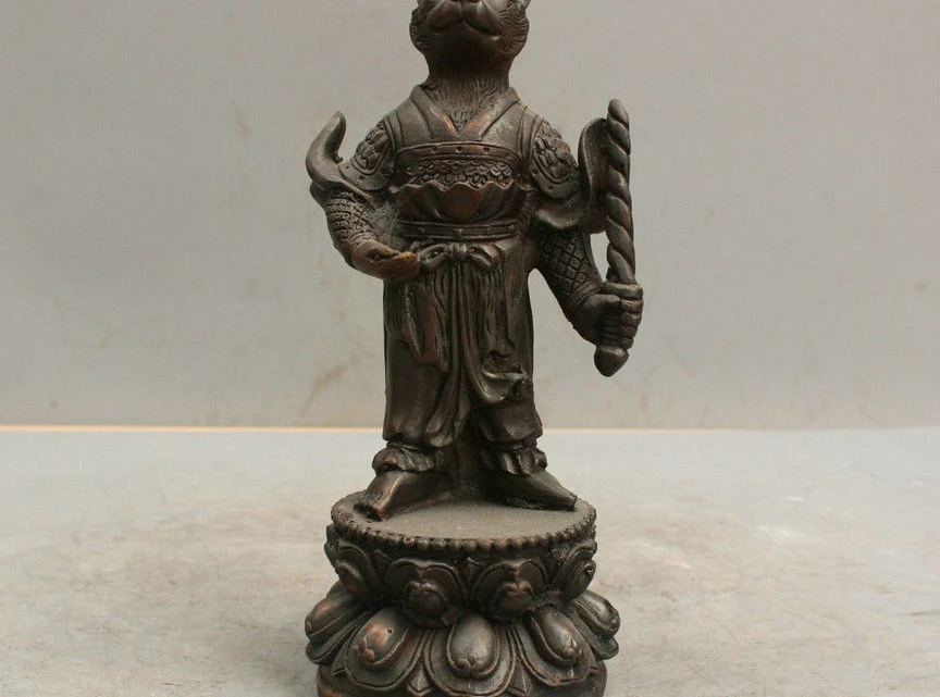 

9'' Art Deco Sculpture Twelve The Chinese Zodiac Monkey Warrior Bronze Statue